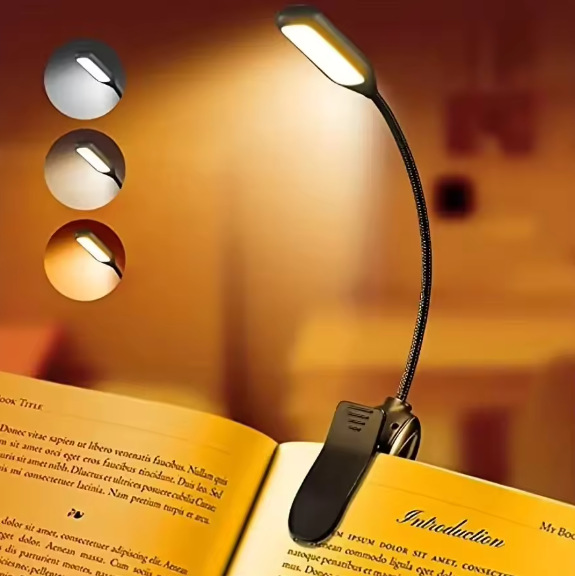 USB перезаряжаемая лампа для чтения книг, регулируемая яркость, 3 цветовые температуры, функция ухода за глазами для кровати, гостиной, чтения