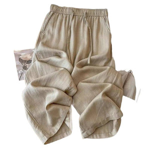 Pantalon Capri Rétro en Coton et <span class=keywords><strong>Lin</strong></span> pour <span class=keywords><strong>Femme</strong></span>, Coupe Ample, Taille Haute, Léger et Décontracté, Grande Taille, avec Poches, Idéal pour l'Été - Product Image 5