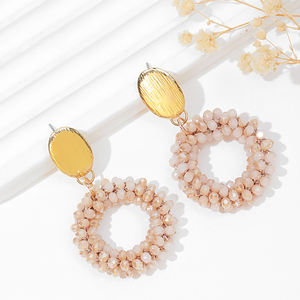 Wholesale Handmade Elegant Jewelry Women's Natural Stone Gold Plated Zinc Alloy Woven Colorful Beads Earrings Ear <strong>Pins</strong> - Product Image 5