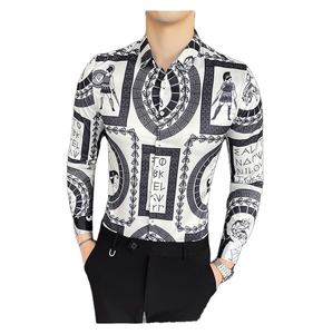 Overhemd met lange mouwen voor heren, knoopsluiting, jacquard, bruiloft, feest, gala, slim fit, volledig bedrukt overhemd QS1215A18 - Product Image 1