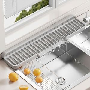 New Snap-Lock Cuttable <b>Silicone</b> Faucet <b>Mat</b> Kitchen Sink Faucet Organizer Kitchen Sink Splash Guard <b>Mat</b> for Fast Self-<b>Draining</b> - Product Image 1