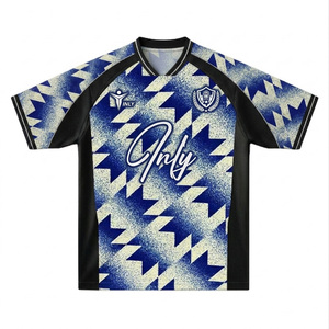 Kaos Jersey Sepak Bola Retro Lengan Pendek Unisex Bordir Logo Tim Kustom Bahan Polyester Bernapas Warna Biru Vintage Berjaring - Product Image 1