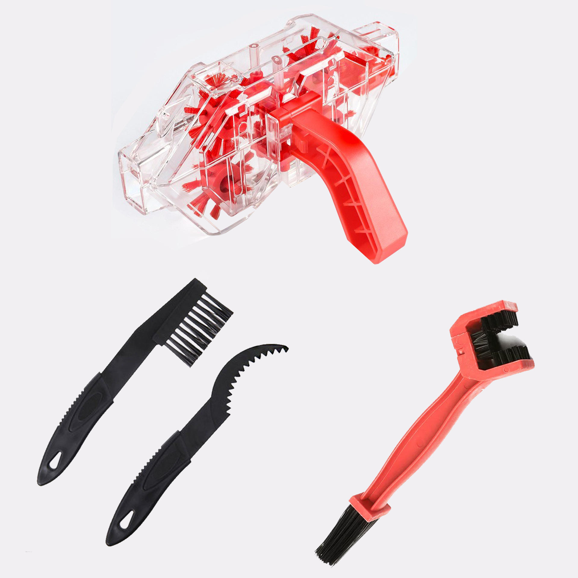 Transparent chain washer + large red brush + brush