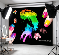 Papier peint mural personnalisé pour nail art, fond noir, décor de manucure coloré, salon de beauté tendance pour mur de salon de manucure