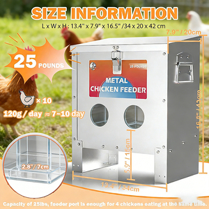 JH-Mech เครื่องให้อาหารไก่อัตโนมัติพร้อมที่จับสลักไม่มีของเสีย25ปอนด์เครื่องให้อาหารโลหะสีเงินทนทานต่อสภาพอากาศ4พอร์ตสำหรับไก่ - Product Image 2