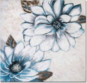 Peinture à l'huile de fleurs bleues et blanches sur toile, art mural floral texturé, œuvre d'art moderne carrée pour la décoration du salon - Product Image 1