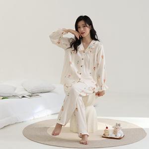 Set <span class=keywords><strong>pigiama</strong></span> premaman in garza di cotone 100% leggero in Crepe | Manica lunga, assorbente il sudore, traspirante, adatto all'allattamento - Product Image 6