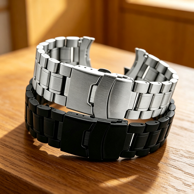 Luxury 18 20 22 24mm 5 Beads Stainless Steel Deployment Buckle Watch Strap Custom Logo Curved End Watch Band for Men