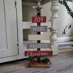 Panneau de Noël en bois à empiler Joyeux Noël Paix Croyance Décoration rustique de Noël à poser au sol Forme rectangulaire Thème hivernal - Product Image 1