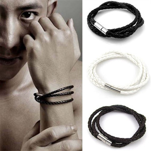 สร้อยข้อมือหนังถักหลายชั้นสำหรับผู้ชาย ขนาด 4 มม. ยาว 60 ซม. พร้อมตัวล็อกแม่เหล็ก เครื่องประดับแฟชั่น - Product Image 1
