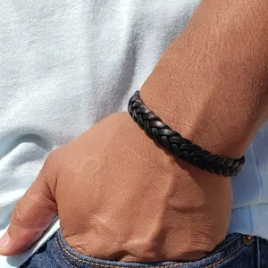 Pulsera de cuero trenzada para hombre, brazalete personalizado, con cierre de joyería ajustable