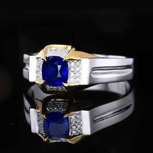 Bague pour homme en saphir naturel du Sri Lanka de 0,85 ct, or massif 18 carats serti pavé avec 32 diamants naturels, bague de luxe en pierres précieuses pour homme - Product Image 2