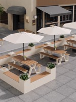 Ensemble complet de restauration en plein air moderne bancs et tables connectés en métal chaises de collation pour parcs pittoresques lieux en plein air villas