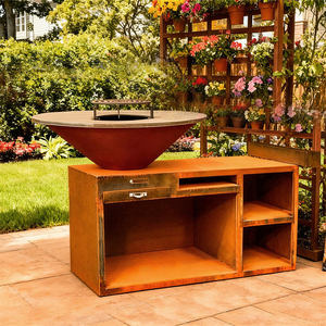Brasero extérieur moderne en acier Corten avec armoire de rangement pour barbecue dans la cour - Product Image 1