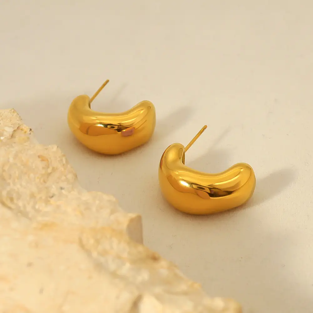 Vintage Irregular C Shaped Earrings Stainless Steel Jewellery Mirror Polished Earring For Women