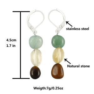 Boucles d'oreilles en pierre de cristal dégringolé de guérison naturelle faites à la main forme irrégulière pierres précieuses gravier goutte bijoux de mode - Product Image 3