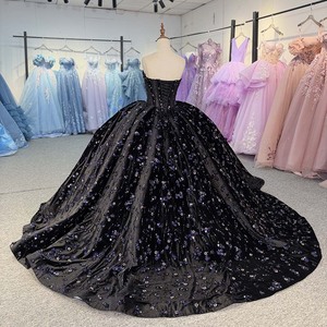 8506 Strapless Black Mesh Tulle <b>Quinceanera</b> <b>Dress</b> With Embellished Bodice And Beaded Tulle Skirt For Photo Session - Product Image 3