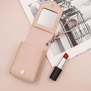 Korean Portable Magnetic Closure PU Leather <b>Lipstick</b> Organizer Bag Wristlet Keychain Compact Lip Gloss Pouch Mirror Chains - Product Image 3