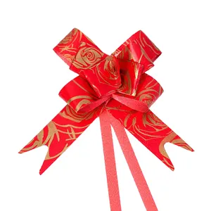 玫瑰印花拉弓彩色丝带塑料蝴蝶结礼品花篮盒包装装饰心形印花拉弓