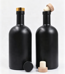 Botella de Licor de Vidrio <span class=keywords><strong>Negro</strong></span> Mate de 700 ml Personalizada con Tapón de Corcho de Madera - Logotipo Serigrafiado de Grado Alimenticio para Vino/Whisky/<span class=keywords><strong>Vodka</strong></span>/Brandy - Product Image 1