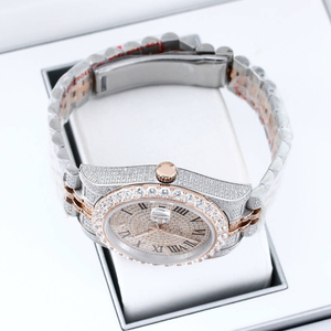 Montre mécanique bicolore 41 mm 36 mm entièrement sertie de zircons style hip-hop personnalisable avec moissanite - Product Image 3