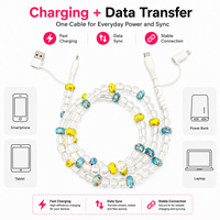 Câble de charge FASHLINK Y2K transparent à perles, 4-en-1 USB Type C, cordon de chargeur multiple, cadeau tendance et coloré