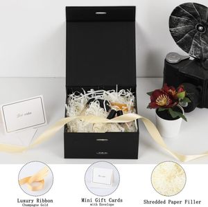 Caixa de Presente Magnética Ecológica Preta para Fita Dourada com Laminação Fosca, Design Dobrável, Inclui Papel de Preenchimento e Cartão de Saudação - Product Image 2