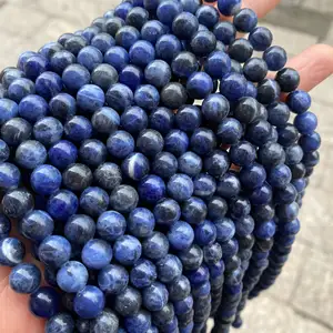 Perles de Sodalite naturelle en gros d'usine véritables perles lisses 8mm perles rondes en vrac de pierres précieuses pour la fabrication de bijoux à bricoler soi-même brin complet