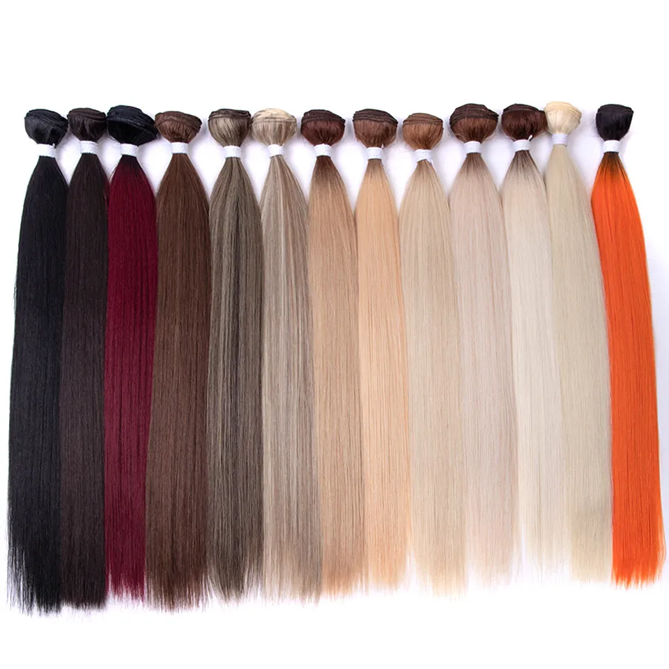 Hot Sale High Quality Premium Fiber Heat Resistant Ombre Blonde Bone Straight Bundles With Closure Synthetic Hair Extensions