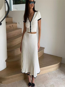 2025 printemps et été nouvelle couleur unie col en v gilet taille haute jupes costume dames maison costumes décontractés pour les femmes - Product Image 3