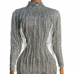 AD1381 <span class=keywords><strong>Rhinestone</strong></span> Stand Collar Celebrity Moda Lentejuelas Fringe Bodycon Sexy Club Party Wear para mujeres - Product Image 1