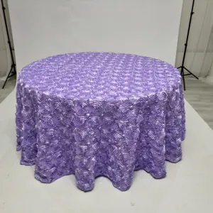 批发定制尺寸3D玫瑰花缎面桌布用于家庭婚宴装饰