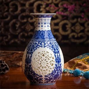 Vase en céramique chinoise décoratif, récipient floral pour la maison, le bureau, la table, la décoration intérieure et les pots et jardinières à fleurs - Product Image 3