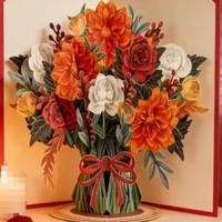 Tarjeta de Felicitación 3D con Ramo de Flores, Diseño de Florero con Flores de Cerezo, Impresión Digital en Papel, Barnizado Mate, Estilo Europeo