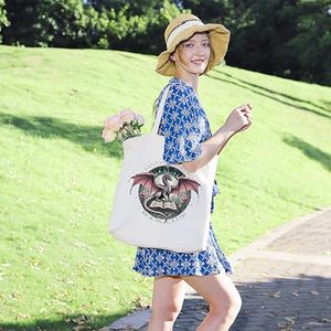 Bolso de lona personalizado para lectores de fantasía, regalo de dragón para amantes del club de libros, bolso de algodón romántico para mujer, librería, bibliotecario - Product Image 6