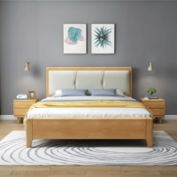 Minimalistisches Massivholz-Bettgestell mit Gepolstertem Kopfteil im Nordischen Stil Langlebige Schlafzimmermöbel für Zuhause und Hotel Doppelbett