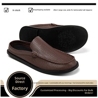 Chaussures plates confortables pour hommes, style rétro, motif crocodile, en cuir semi-lisse, à bout large, type mule, pour l'extérieur