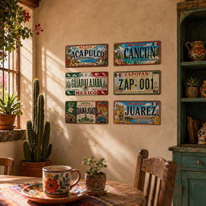 Plaque décorative vintage en métal de style plaque d'immatriculation de voiture, motif paysage de Mexico, rustique et rétro, affiche murale de magasin à l'ancienne - Product Image 2