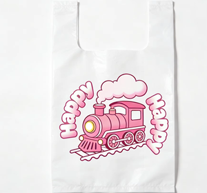 Borse in plastica con manico a gilet, resistenti, spaziose e anti-strappo, marca HuaLong, modello HL2026405, con motivo a trenino. - Product Image 4