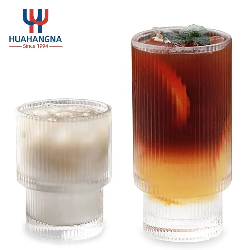 Wholesale Creative Unique Ribbed Cocktail Glass Cup 390ml Origami High Ball Heavy Base Clear Cocktail Glasses
