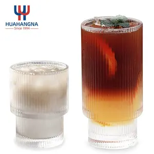 Bicchiere da Cocktail a coste unico creativo all'ingrosso 390ml Origami High Ball Base pesante bicchieri da Cocktail trasparenti