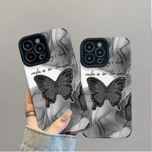 เคสโทรศัพท์มือถือหนังเทียมพิมพ์ลายผีเสื้อสีดำลายคลื่นสีเทาหมึก สำหรับ <span class=keywords><strong>iPhone</strong></span> X Xr 11 12 13 14 15 16 17 18 Pro Max - Product Image 2