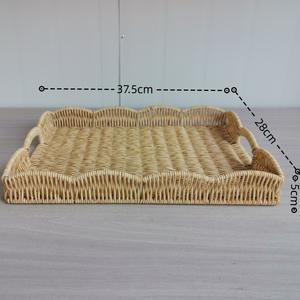 Panier de rangement simple en rotin pour la maison, rectangulaire, abricot, café, gris, plateau tressé pour fruits, légumes, pain, salon - Product Image 3