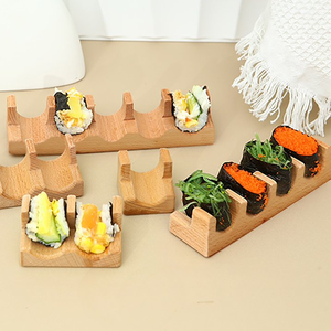 Support à Sushi et Tacos : Plateau en Bois en Forme de U pour Sashimi, Support à Rouleaux de Sushi à 3 Compartiments pour <span class=keywords><strong>Cuisine</strong></span>, Plateau de Service Original Marron Clair - Product Image 4