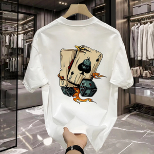 <span class=keywords><strong>T</strong></span>-<span class=keywords><strong>shirt</strong></span> pour <span class=keywords><strong>homme</strong></span> à motif de dés de poker minimaliste, <span class=keywords><strong>tendance</strong></span>, à manches courtes, imprimé 3D, coupe ample, style streetwear, 100% coton, 300 grammes - Product Image 2