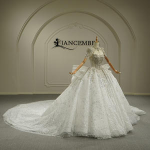 GT26053 Robe de mariée moderne style Princesse grande taille, en dentelle, à manches longues, décolleté cœur, traîne chapelle, coupe princesse - Product Image 1