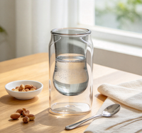 Tasse en verre borosilicate à double paroi, couche intérieure gris fumé, coque extérieure transparente soufflée à la main, pour café, thé, jus