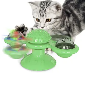 Tickle Teasing Suction Cup to Wall Spinning Cat Training Toy Interactive Puzzle Training Turntable Windmill Ball Rotate Cat Toy