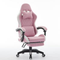 Chaise de jeu ergonomique avec support lombaire et repose-pieds, tissu rose, inclinable, pour salle de jeu PC
