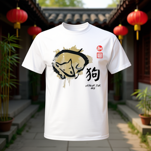 T-shirt con stampa digitale del design artistico dell'anno del cane del zodiaco cinese, unisex, girocollo, manica corta, per adulti - Product Image 2